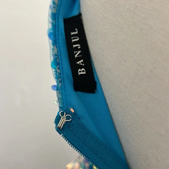 Blue V Neck Side Slit Sequin Bodycon Mini Dress - Picture 9 of 10